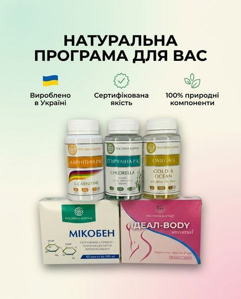 Программа похудения 2 курс &ndash; Идеал, Микобен, Карнитин, Спирулина, Омега-3 Рослина Карпат 485492 фото