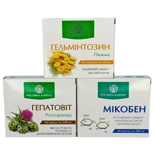 Комплексна антипаразитарна програма для підлітків &ndash; Мікобен, Гельмінтозин, Гепатовіт Рослина Карпат 484773 фото
