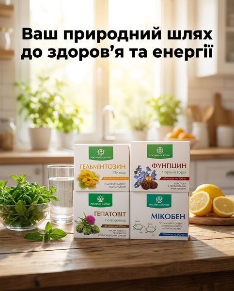 Комплексна програма очищення організму &ndash; Фунгіцин, Гепатовіт, Гельмінтозин, Мікобен Рослина Карпат 484755 фото