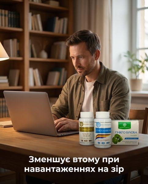 Програма для підтримки та зміцнення зору - Офтальмосан, Омега3, Гінкго Білоба, L-Глютамін 2уп. Рослина Карпат 546643 фото