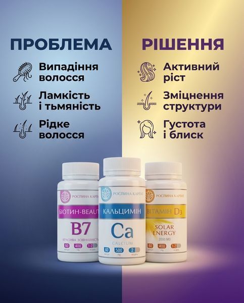 Програма для стимуляції росту волосся - Біотин, Вітамін D3, Кальцимін Рослина Карпат 546637 фото