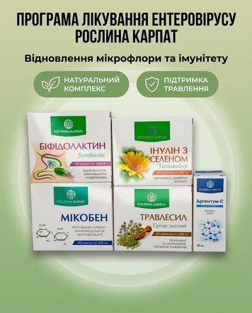 Програма лікування ентеровірусу - Аргентум, Біфідолактин, Інулін, Травлесил, Мікобен Рослина Карпат 546642 фото