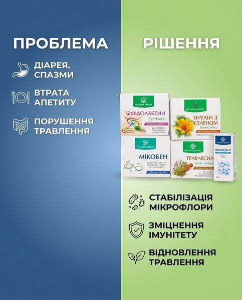 Програма лікування ентеровірусу - Аргентум, Біфідолактин, Інулін, Травлесил, Мікобен Рослина Карпат 546642 фото