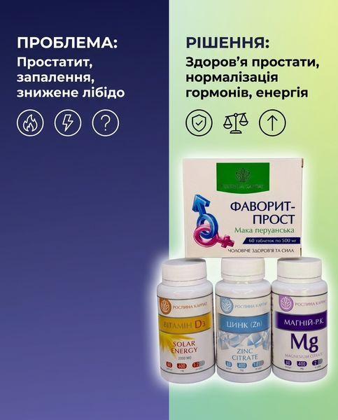 Програма для чоловіків - Фаворит, Цинк, Магній Р.К., Вітамін Д3 Рослина Карпат 485497 фото