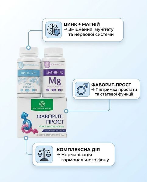Программа для мужчин - Фаворит, Цинк, Магний Рослина Карпат 485488 фото