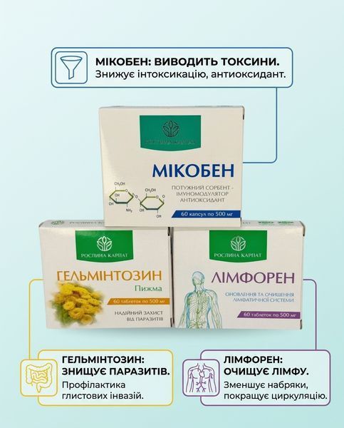 Програма очищення організму - Мікобен, Гельмінтозин, Лімфорен Рослина Карпат 485489 фото