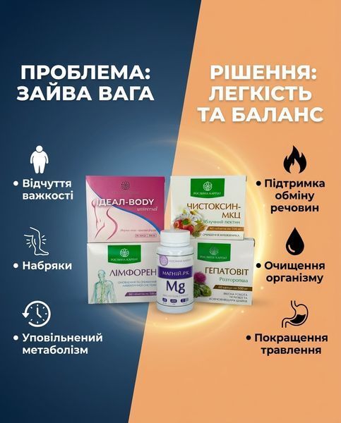 Здорове схуднення та баланс організму &ndash; Ideal 2уп., Чистоксин 2уп., Лімфорен, Магній, Гепатовіт 2уп. Рослина Карпат 484842 фото